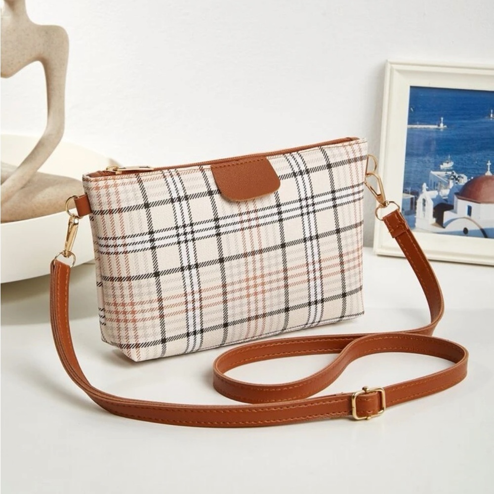 ⚠️Clearance Brown Plaid Pattern Square Crossbody Bag - Picture 1 of 6